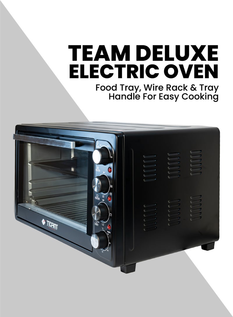 تيم TEAM Deluxe Electric Oven 48L – 1800W, Adjustable Temperature 100°C–250°C, 4 Heating Modes, Double Glass Door, Includes Food Tray & Wire Rack – Ideal for Baking, Grilling & Roasting - Image 3